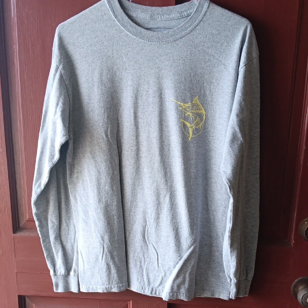 Gray Long Sleeve Shirt with Gold Logo